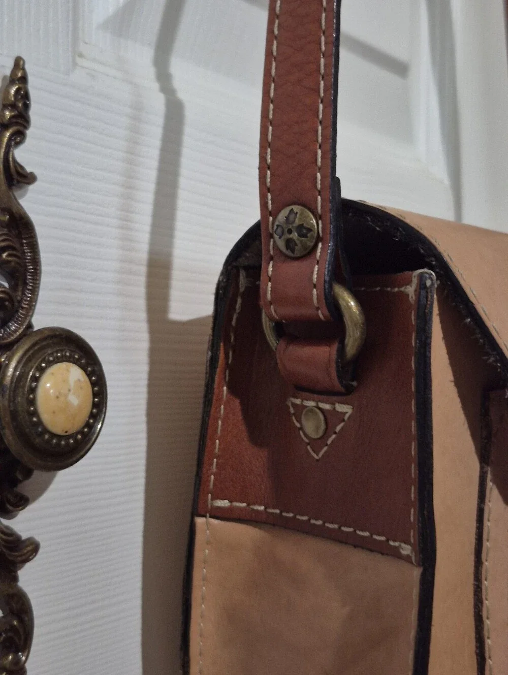 Patricia Nash Small Leather Camel Beige Crossbody Satchel